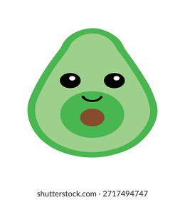 Carácter de aguacate tranquilo sonriendo suavemente verde menta interior plana ilustración adecuada para la marca de bienestar alimentos saludables visuales y diseños suaves