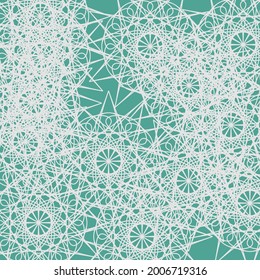 Calm Azure Ornamental Light Grey Messy Mystery Textile Background. Green Pastel Silver Ice Stars White Mandala Print Pattern. Dark Lace Folk Chaotic Complicated Turquoise Vintage Luxury Design Pic.