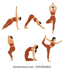 Calm and Balance Flat Yoga Pose Illustrations for Women Set