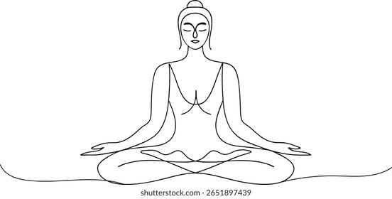 Calm and Balanced Woman Meditating – One Line Drawing Representing Mindfulness and Inner Peace