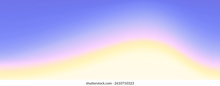 Calm beach gradient background. Abstract sunset ocean coast wallpaper. Smooth wavy seaside line backdrop. Pastel purple and yellow blurred waves concept. Soft summer vacation banner template. Vector