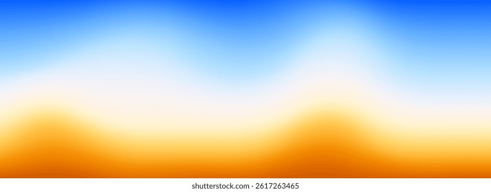 Calm beach gradient background. Abstract ocean coast concept. Smooth wavy desert seaside backdrop. Blurred pastel light blue and yellow wave wallpaper. Soft summer sand shore gradient banner. Vector
