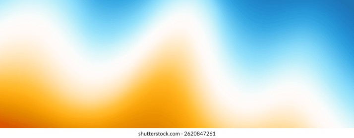 Calm beach gradient background. Abstract ocean sand coast concept. Smooth wavy seaside backdrop. Blurred pastel light blue and orange wave wallpaper. Soft summer sea shore gradient banner. Vector