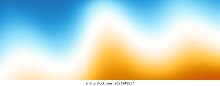 Calm beach gradient background. Abstract ocean sand coast concept. Smooth wavy seaside backdrop. Blurred pastel light blue and orange wave wallpaper. Soft summer sea shore gradient banner. Vector