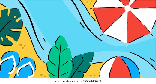 Calm Beach On The Summer Simple Doodle Illustration Exclusive Vector
