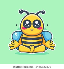 calm bee animal character mascot with yoga meditation pose isolated cartoon in flat style design 