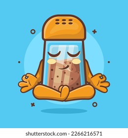 calm black pepper bottle character mascot with yoga meditation pose isolated cartoon in flat style design 