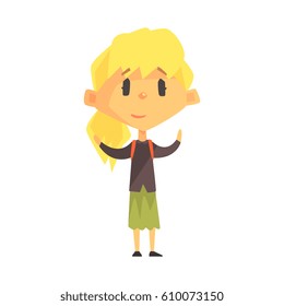 Calm Blond Girl With Ponytail, Primary School Kid, Elementary Class Member, Isolated Young Student Character