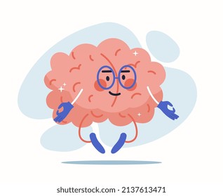 Calm Brain Meditation. Metaphor For Inner Peace And Concentration. Yoga And Health Care. Psychology And Awareness, Efficient Use Of Body Resources, Education. Cartoon Flat Vector Illustration