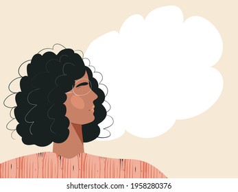 Calm Breathing Woman With Closed Eyes African American Female Character Practice Deep Breathing. Young Modern Girl Doing Inhale Exhale Breath Exercise For Stress Relief. Flat Cartoon Illustration