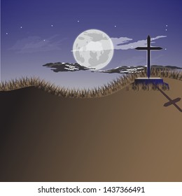 calm, bright, and full moon light. in the evening