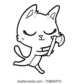 calm cartoon cat with axe