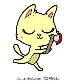 ruhige Cartoon-Katze mit Axt