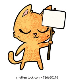 calm cartoon cat with placard