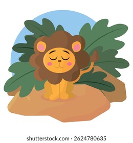 Calma león de dibujos animados descansando. Ilustración vectorial