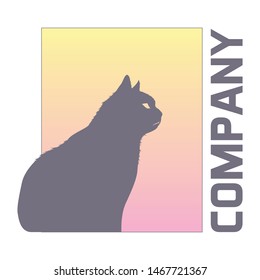Calm cat sitting next to window and watches outside. Silhouette Logo/icon design.