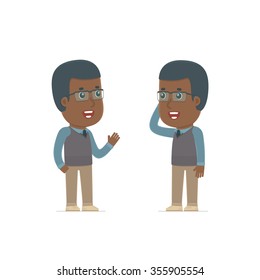 Calm Character African American Teacher tells news to his friend. Poses for interaction with other characters from this series