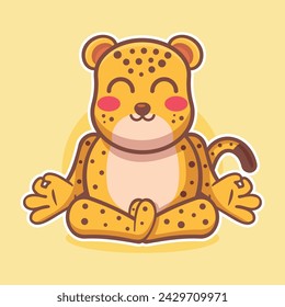 calm cheetah animal character mascot with yoga meditation pose isolated cartoon