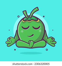 calm coconut character mascot with yoga meditation pose isolated cartoon in flat style design