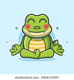 calm crocodile animal character mascot with yoga meditation pose isolated cartoon in flat style design 