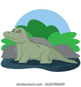 Calm crocodile near river. Vector illustration