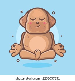 calm dog animal character mascot with yoga meditation pose isolated cartoon in flat style design