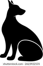 A calm dog silhouette IN A WHITE background