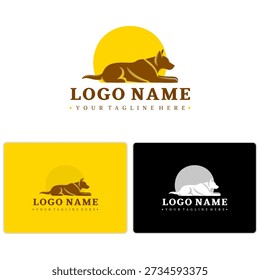Calm dog vector identity under sun backdrop. Ideal for animal healing centers, wellness groups, or adoption services.