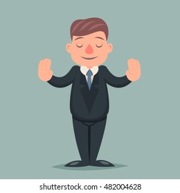 Calm Down Peace Businessman Pacify Emotion Character Icon Retro Cartoon Vector Illustration