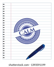 Calm emblem draw with pen effect. Blue ink. Vector Illustration. Detailed.