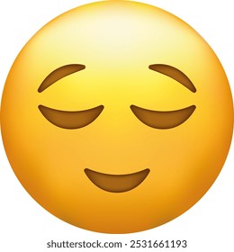 Emoji calmo. Emoticon aliviado, rosto tranquilo com olhos fechados e sorriso