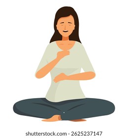 Calm female character enjoying meditation, finding inner balance, practicing yoga