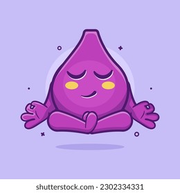 mascota del personaje de la fruta de la higuera tranquila con meditación del yoga posan dibujos aislados de diseño de estilo plano