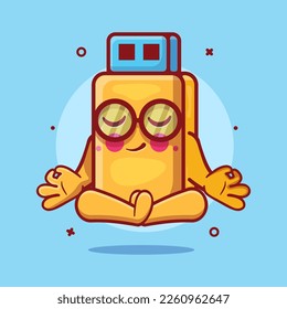 calm flash disk character mascot with yoga meditation pose isolated cartoon in flat style design 