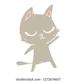calm flat color style cartoon cat waving