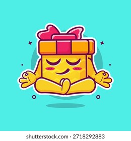 calm gift box character mascot with yoga meditation pose isolated cartoon 