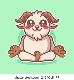 calm goat animal character mascot with yoga meditation pose isolated cartoon