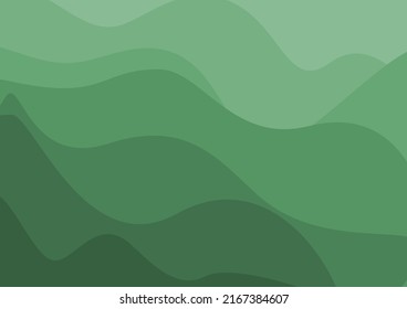 Calm green color abstract background with waves or hills layers. Art vector illustration