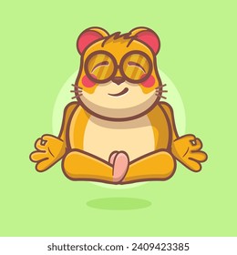 calm hamster animal character mascot with yoga meditation pose isolated cartoon