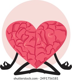 
Calm Heart in Meditation Pose Being Cerebral vector Cartoon. Mindful emotions in balance and equilibrium 
