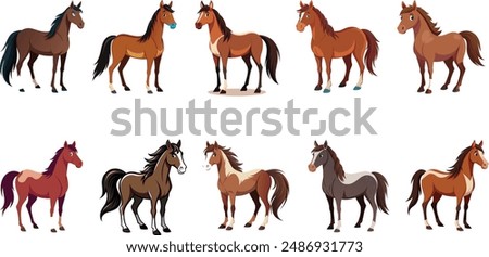 Calm Horses. Sets of Calm horses. Clipart, Design, Logo, Vector, Illustration, Line art, Drawing.