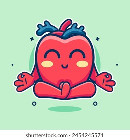 calm human heart organ character mascot with yoga meditation pose isolated cartoon