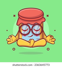 calm jam jar character mascot with yoga meditation pose isolated cartoon in flat style design