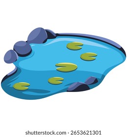 Calm lake with lily pads isolated vector illustration on white background
