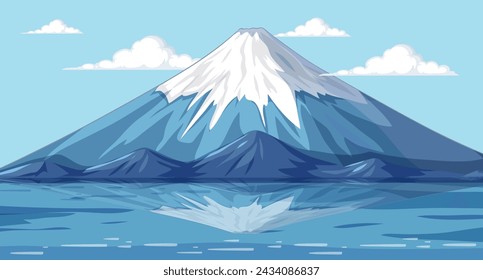 Calm lake reflecting a snow-capped mountain peak