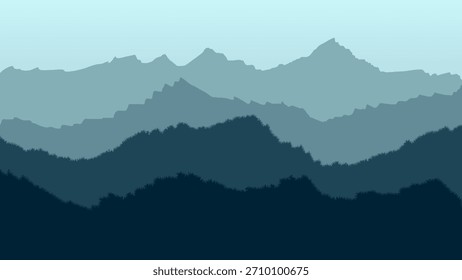 Tranquila escena de montaña en capas en tonos fríos, creando un fondo natural tranquilo ideal para el diseño y las imágenes