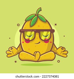 calm lemon character mascot with yoga meditation pose isolated cartoon in flat style design