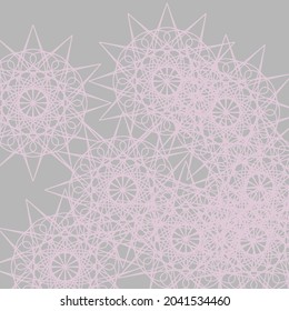Calm Light Silver Satanic Stars Sharp Modern Background. Pink Dark Folk Mandala Vintage Luxury Grey Complicated Pattern. Soft Mystery Ornamental Print Lace Pastel Chaotic Illustration.