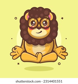 calm lion animal character mascot with yoga meditation pose isolated cartoon in flat style design