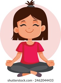 
Calm Little Girl Sitting in Yoga pose Vector Cartoon Illustration. Child doing a mental exercise for tranquility and serenity  
